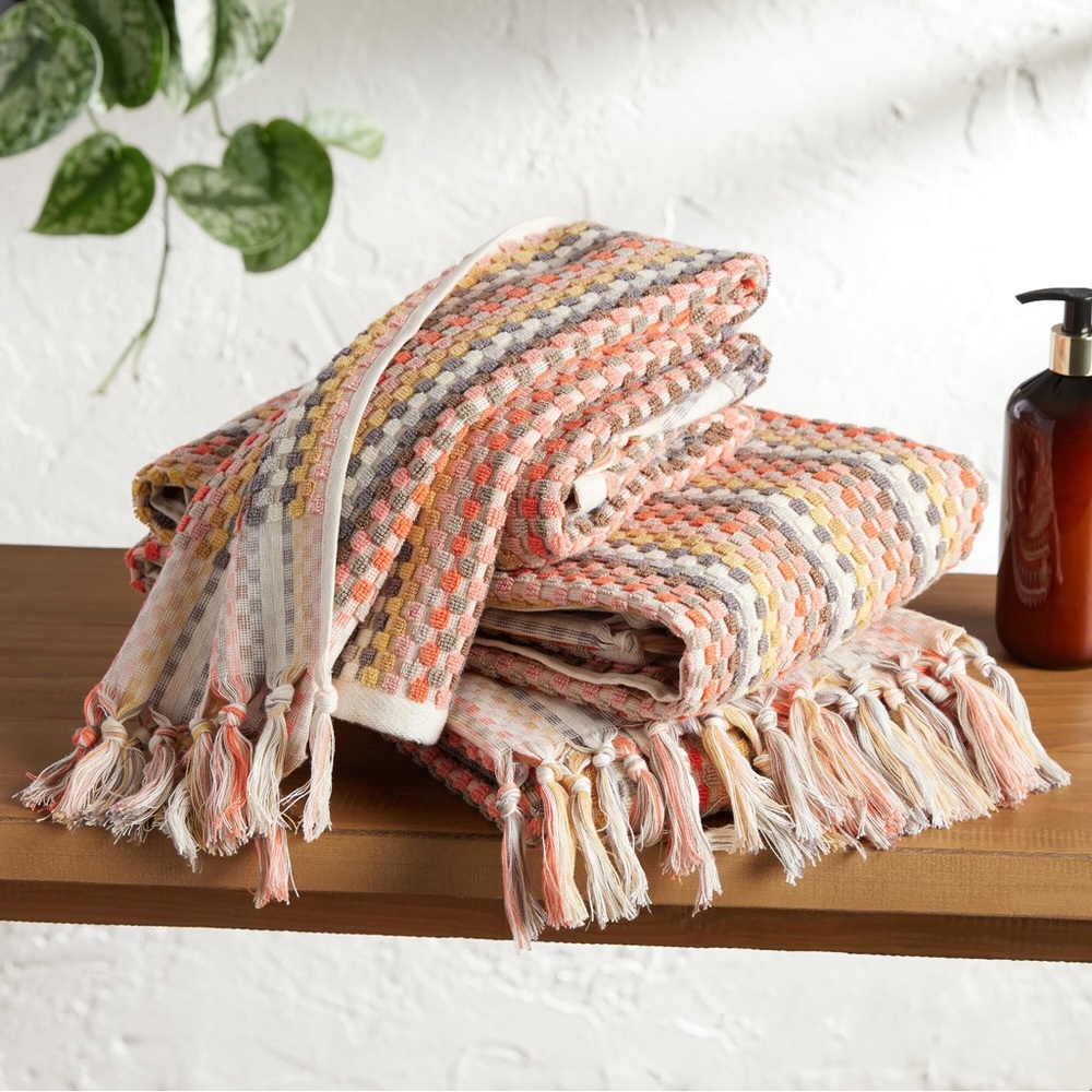 2 World Market Hand Towels Multicolor Woven Dots